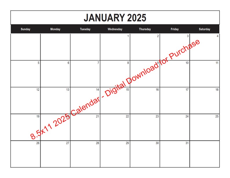 2025 Printable Calendar 8.5x11 Digital Download Printable Etsy