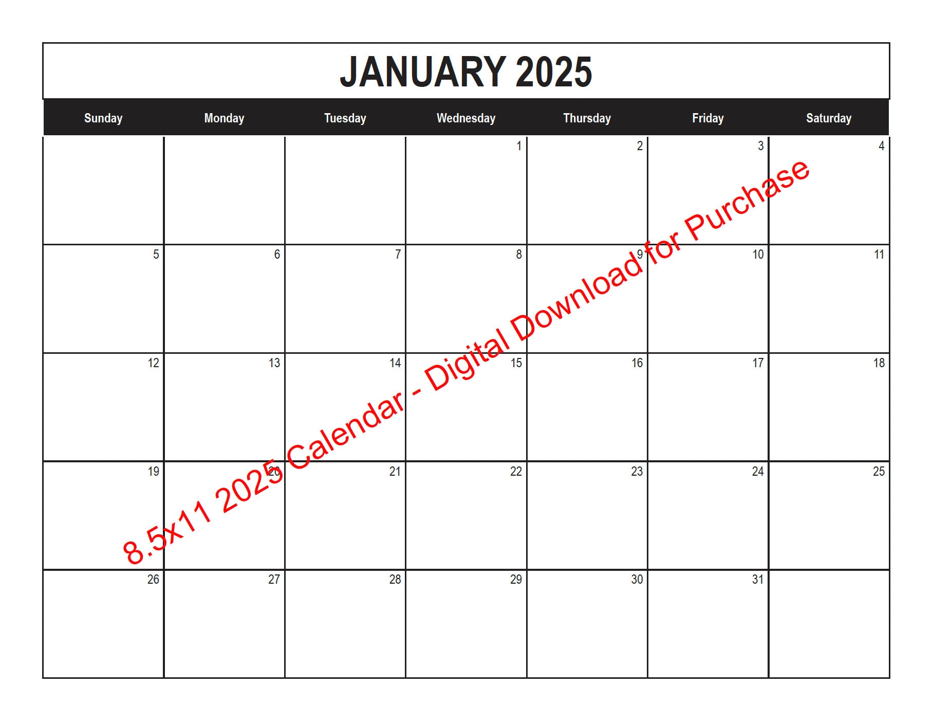 2025 Printable Calendar 8.5x11 Digital Download Printable Etsy