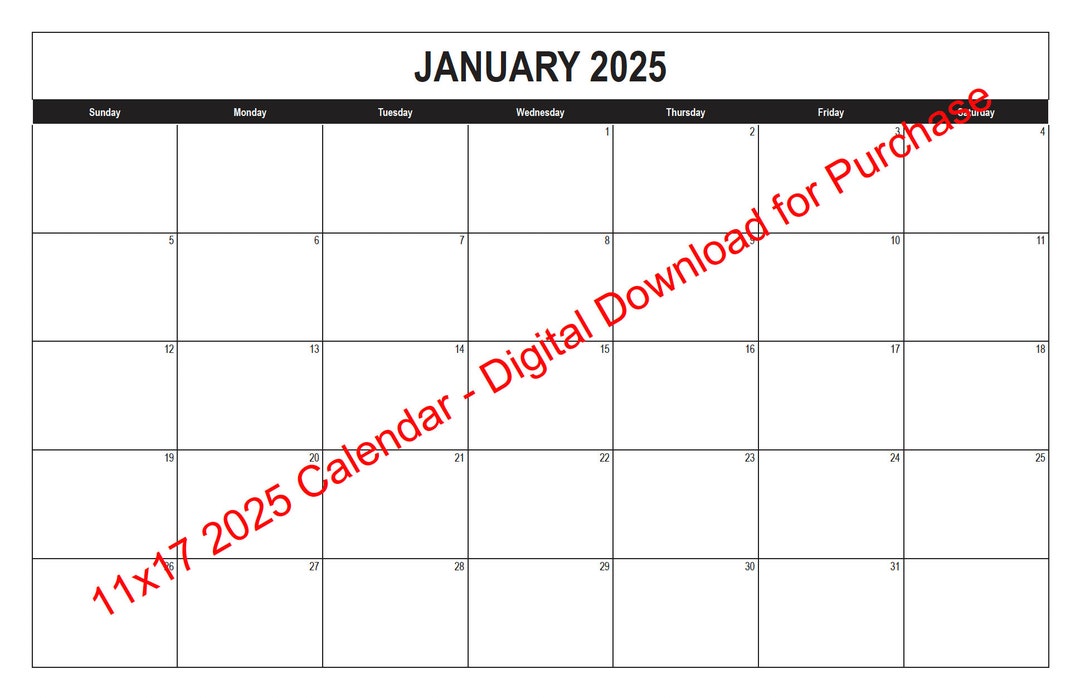 2025 Printable Calendar 11x17 Digital Download Printable Etsy