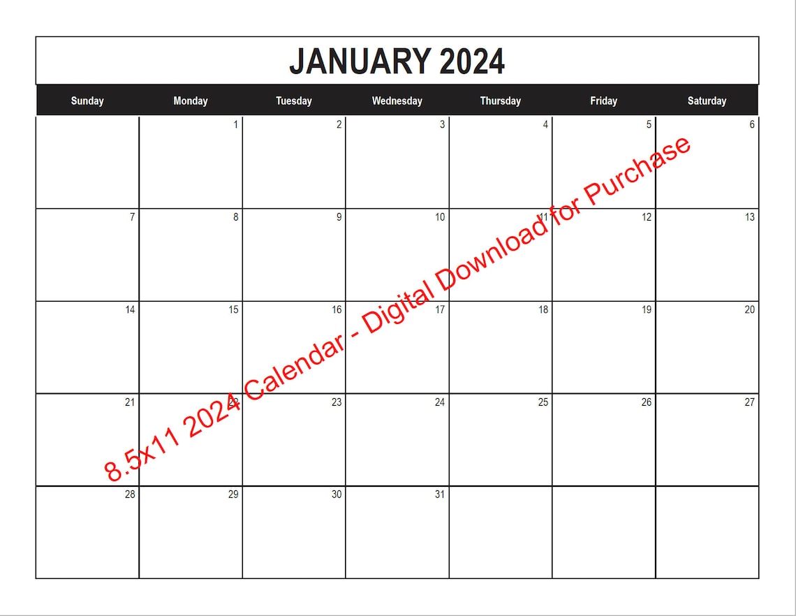 2024 Printable Calendar 8.5x11 Digital Download Printable Etsy