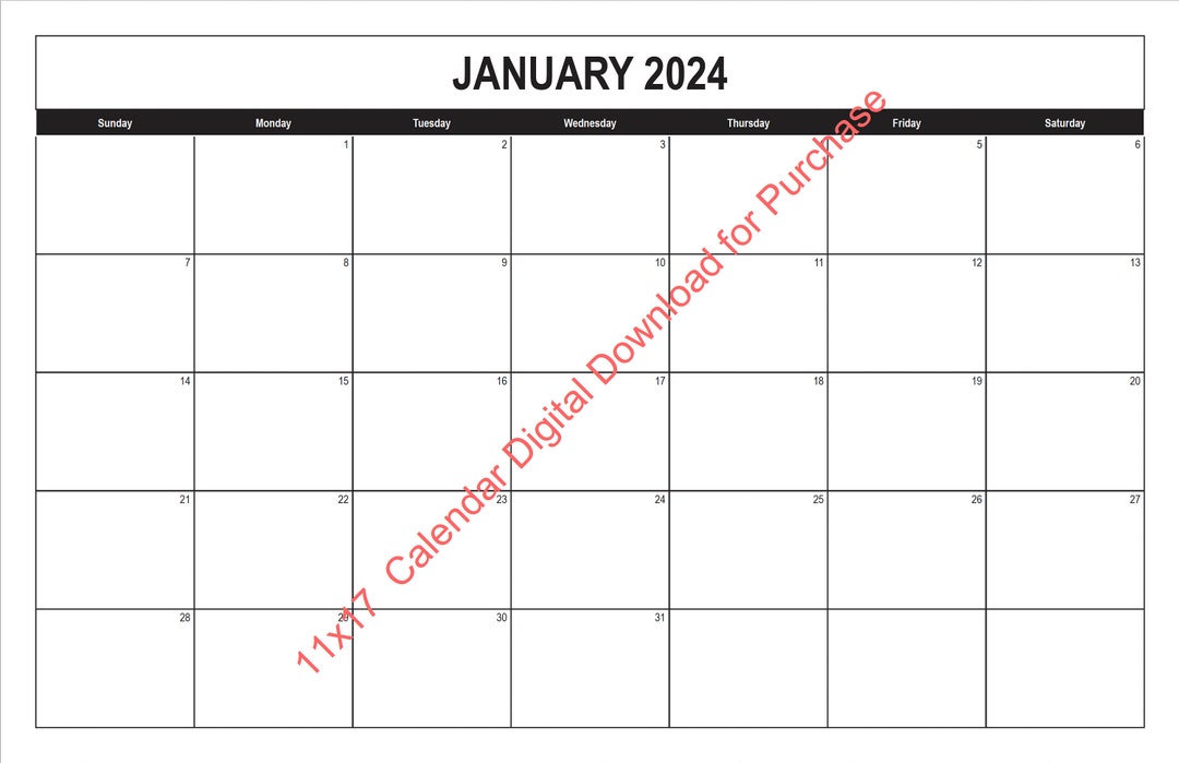 2024 Printable Calendar 11x17 Digital Download Printable Etsy