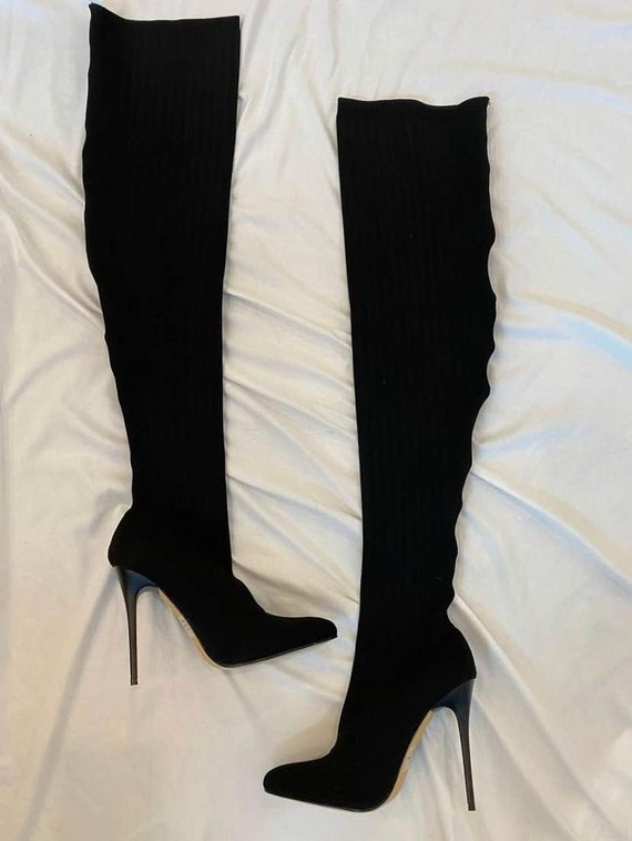 Thigh High Stiletto Style Boots. Hollywood Boots black - Etsy