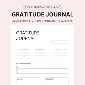 Dankbarkeit Journal PDF, tägliche Reflexion, Achtsamkeit, Positivität Tracker, Self-Care Journal, ausfüllbar & druckbar, A4/A5/Letter/Half