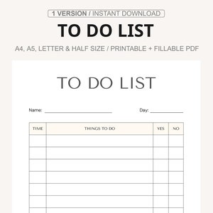To Do Lists, Tasks Lists, Checklist, Daily Notes, Weekly Planner, Printable & Fillable Templates PDF, A4/A5/Letter/Half, Instant Download