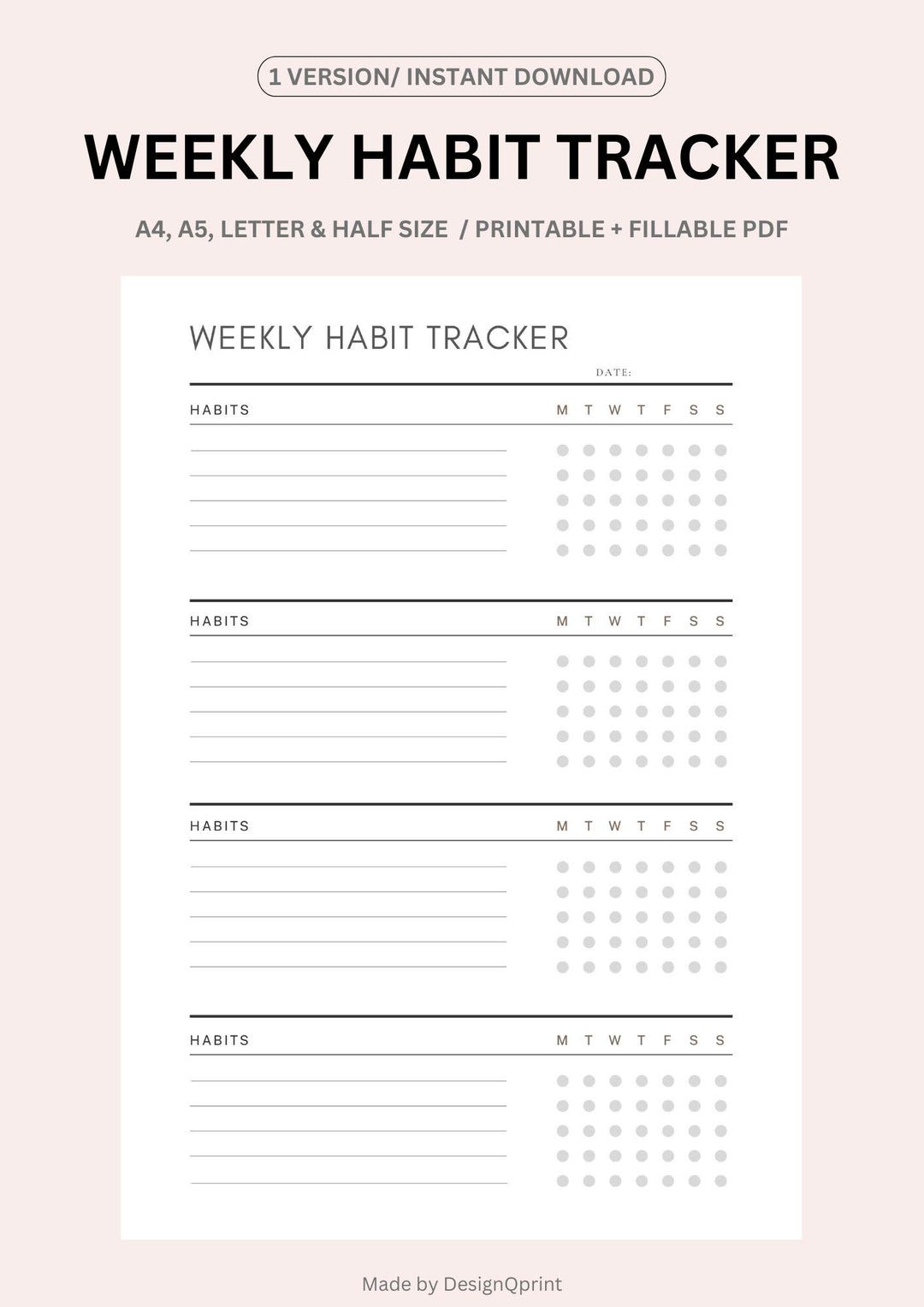 Weekly Habit Tracker, Habit Tracker Template, Weekly Progress Tracker ...