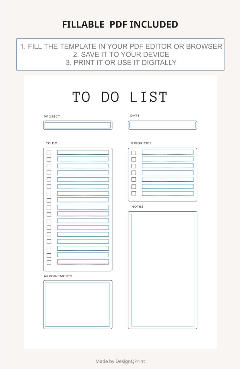 To-do List, Priority Notes, Tasks List, Project Management, Printable ...