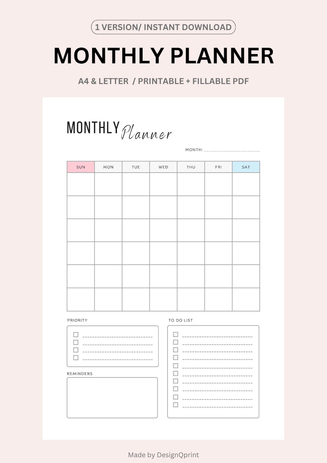 Monthly Planner, Monthly Schedule, To-do List, Priorities, Reminders ...