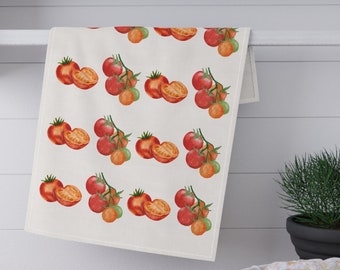Vintage Tomato Garden Cotton Dishtowel, Botanical Kitchen Decor