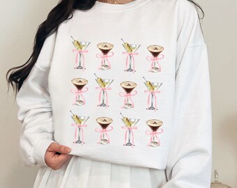Coquette Martini Print Sweatshirt, Pink Bow, Preppy Style