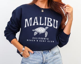 Malibu Beach Surf Club Sweatshirt, Retro Sea Turtle Crewneck