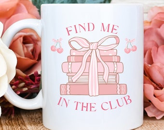 Coquette Book Club Coffee Mug, Pink Bows & Cherries, Book Lover Gift