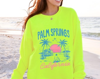 Neon Palm Springs Palm Tree Sweatshirt, Bright Yellow Maximalist Graphic Tee, Festival Outfit