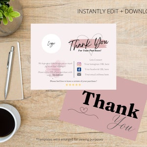 Printable thank you card, Business template, Editable package insert, Small business thank you for your purchase, Digital Download thank you