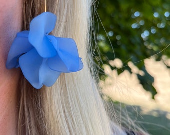 Azure Blue Petal Drop Hook Earrings - Statement Acrylic Earrings with Gold Wire - Floral Jewellery | Gifts For Her, Friend & Valentines