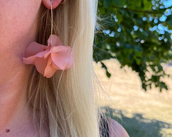 Fresh Peach Petal Drop Hook Earrings - Statement Acrylic Earrings with Gold Wire - Floral Jewellery | Gifts For Her, Friend & Valentines