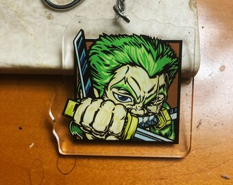 Anime Pirate Swordsman acrylic Green double sided charm