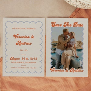 Retro Wedding Save The Date, Retro Wedding Invite, Photo Save The Date Card, Boho Wedding, Personalized Save the Date Card, Editable Invite