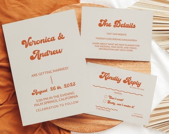 Retro Wedding Invitations, Funky Wedding Invite, Retro Wedding RSVP and Details Card, Wedding Invitation Template, Modern Retro Wedding