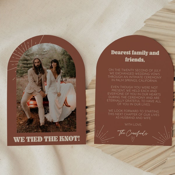 Retro Elopement Announcement Card Template, Printable Elopement Card, Retro Photo Invitation, Retro Boho wedding, Wedding Announcement Card