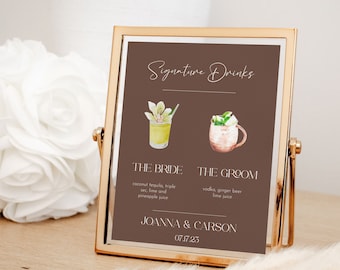 Signature Drink Menu, Signature Drink Sign, Signature Cocktail Sign, His And Hers Drink, Wedding Bar Menu,Bar Menu Sign,Editable Drinks Sign