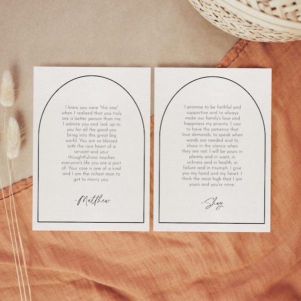 Printable Wedding Vows, Custom Wedding Vow Cards, Personalized Marriage Vow Cards, Modern Minimal Wedding Stationery, Arched Wedding Vows