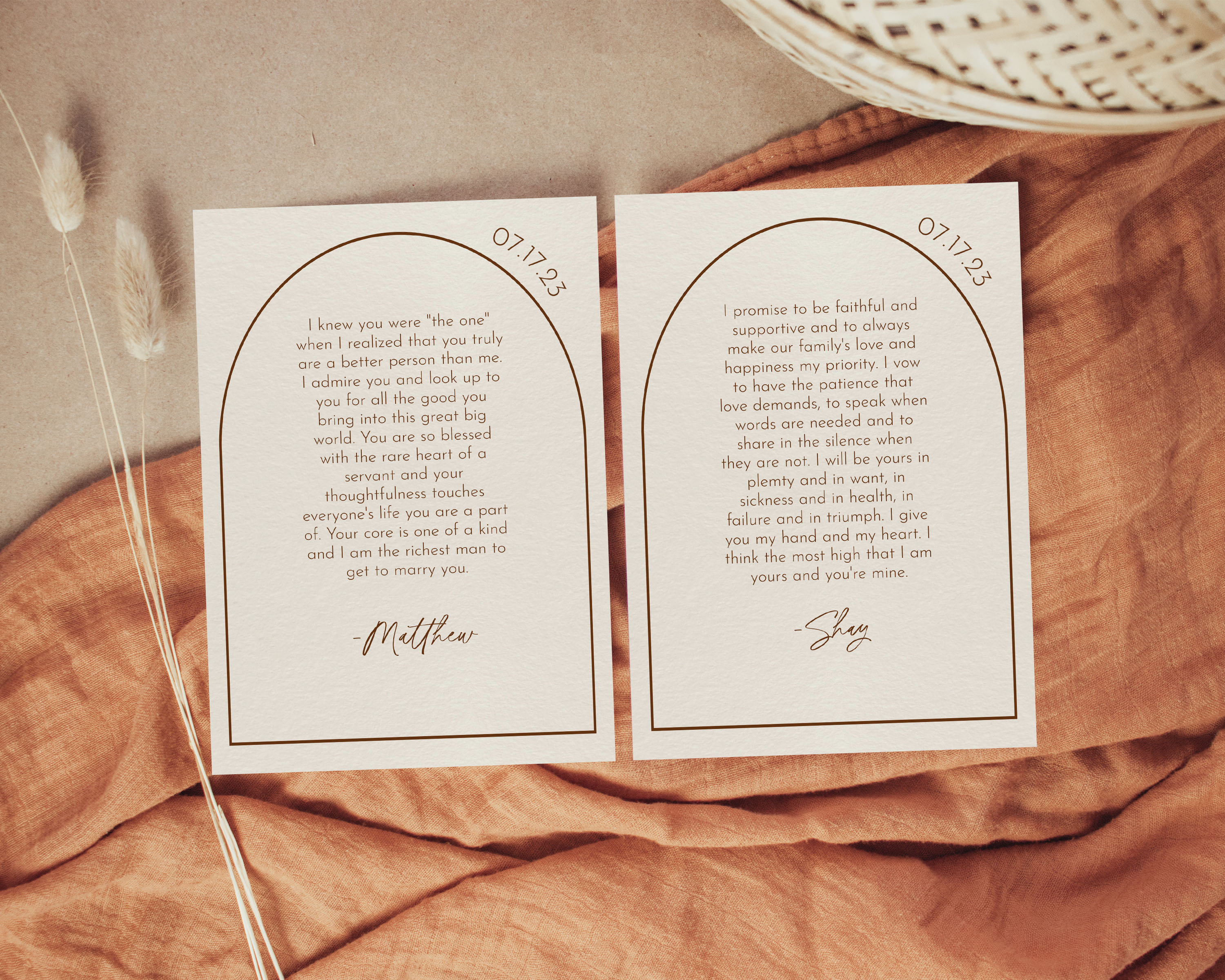 Printable Wedding Vows 5X7, Custom Wedding Vow Cards, Personalized
