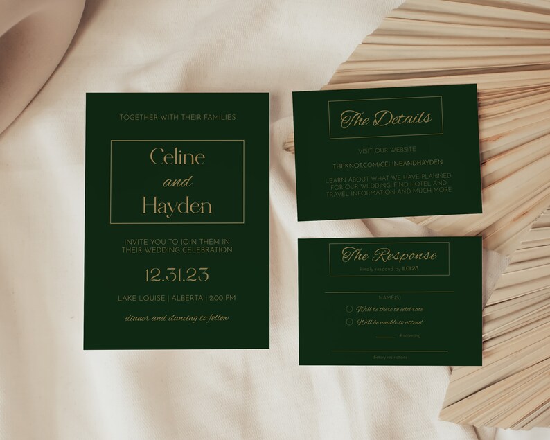Emerald Green Wedding Invitation Suite, Digital Template, Emerald Green