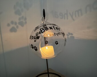 Personalised Pet Name Memorial Candle Holder Hanging Glass Votive On Metal Stand Pet Memorial Paw Prints Memorial Gift Dog Lover Cat Lover