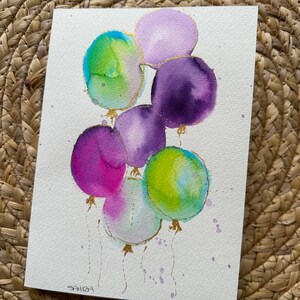 Cartes de voeux, gâteaux et ballons ~ Oeuvres d'art signées, aquarelles