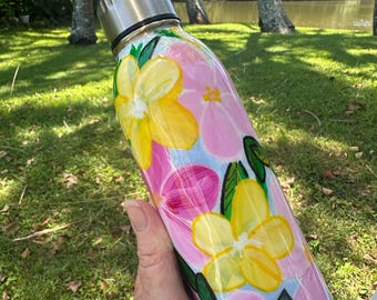Hand Painted Drink Bottle, Unique Original Art, Water Hydration Flask, 500ml Stainless, Reusable, For Her, Plant Lover Gift, Eco-Friendly