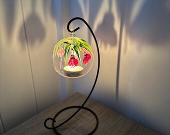 Glass Tea Light Candle Holder On A Stand, Unique Home Decor Gift, Original Artwork, 1 Of A Kind, Hand Painted, Gift For Her, Pink Gum