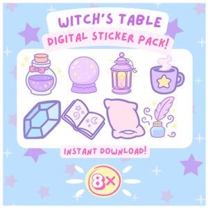Witch’s Table Digital Sticker Pack – 8 PNG Stickers for Planners & Journals