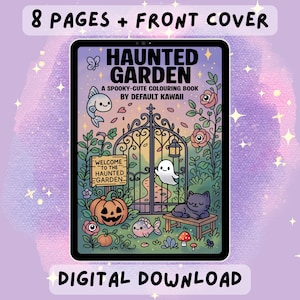 Haunted Garden Kawaii Malbuch - Gruseliger niedlicher Geist & Pilz Halloween, Procreate, A4 PDF Digitaler Download