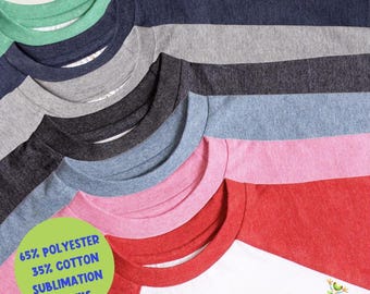 Raglan Sublimation Shirt Blank: 3/4 Sleeve Polyester-Cotton Tee