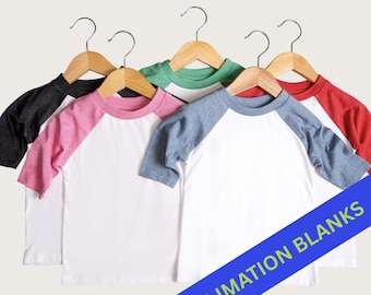 Kids Raglan Sublimation Shirt Blank: 65% Polyester, 3/4 Sleeve