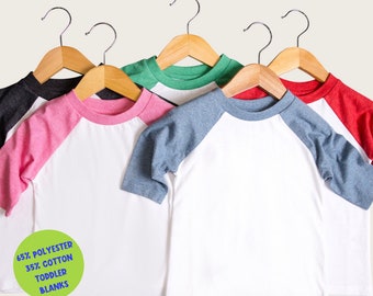 Kids 3/4 Sleeve Raglan Sublimation Shirt Blank, Polyester Cotton Blend