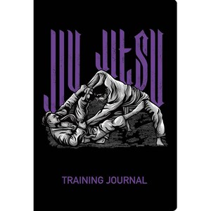 Puede incluir: Una ilustraci&oacute;n en blanco y negro de dos personas practicando Jiu-Jitsu. La imagen est&aacute; sobre un fondo negro con la palabra "Jiu-Jitsu" en letras moradas en la parte superior. El texto "TRAINING JOURNAL" est&aacute; en la parte inferior de la imagen.