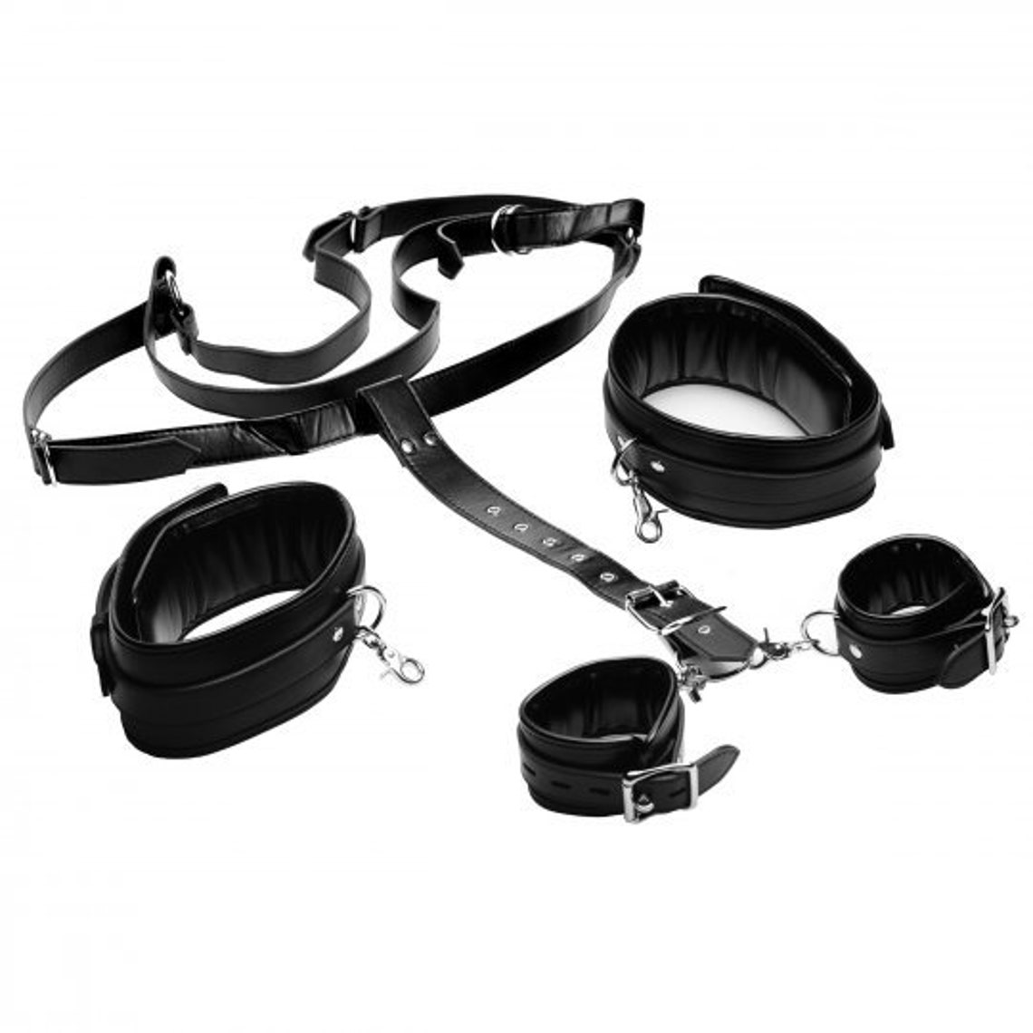 Leather Thigh Harness With Wrist Cuffs, Handcuffs and Thigh Cuffs