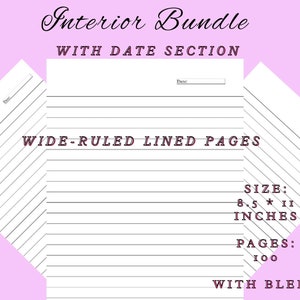 KDP Lined Notebook Interior Bundle with Date Section, 100 Pages, Size 8.511 Inches PDF File, Wide Ruled Lined Pages. image 2