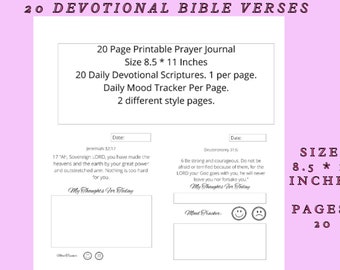 20 Page Printable Prayer Journal Pages, Size 8.5*11 Inches. Prayer and Devotional Dairy, 20 Devotional Bible Verses included.