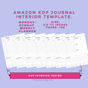 Amazon KDP Journal Interior Template. 198 Page Daily Journal, Daily Affirmation, Meal Planner, Hourly Schedule. image 1