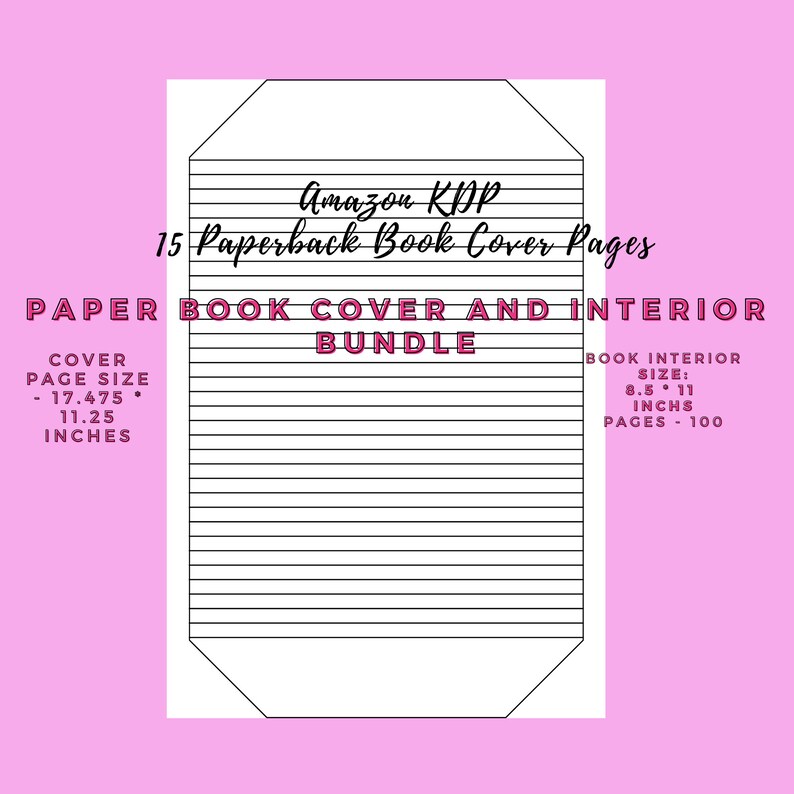 Amazon KDP Book Cover Bundle, 15 Book Cover Canva Templates, KDP Book Cover Size Template, College Rule KDP Interior. 17.74511.25 Inches image 2