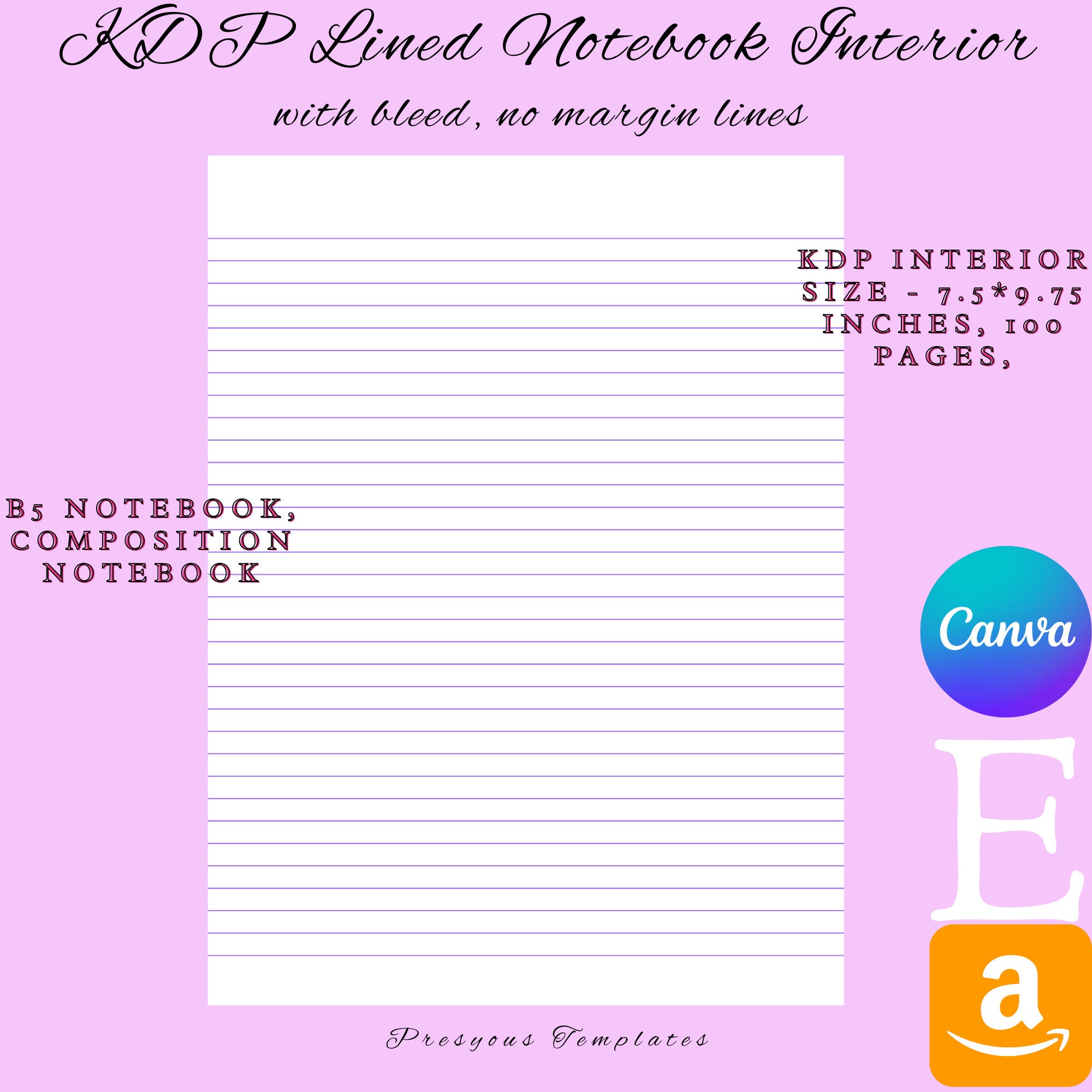 KDP Lined Notebook Interior With Bleed No Margin Lines Thin Etsy