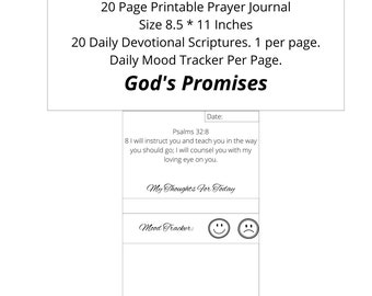 20 Page Printable Prayer Journal Pages God's Promises, Size 8.5*11 Inches. Prayer and Devotional Dairy, 20 Devotional Bible Verses included.