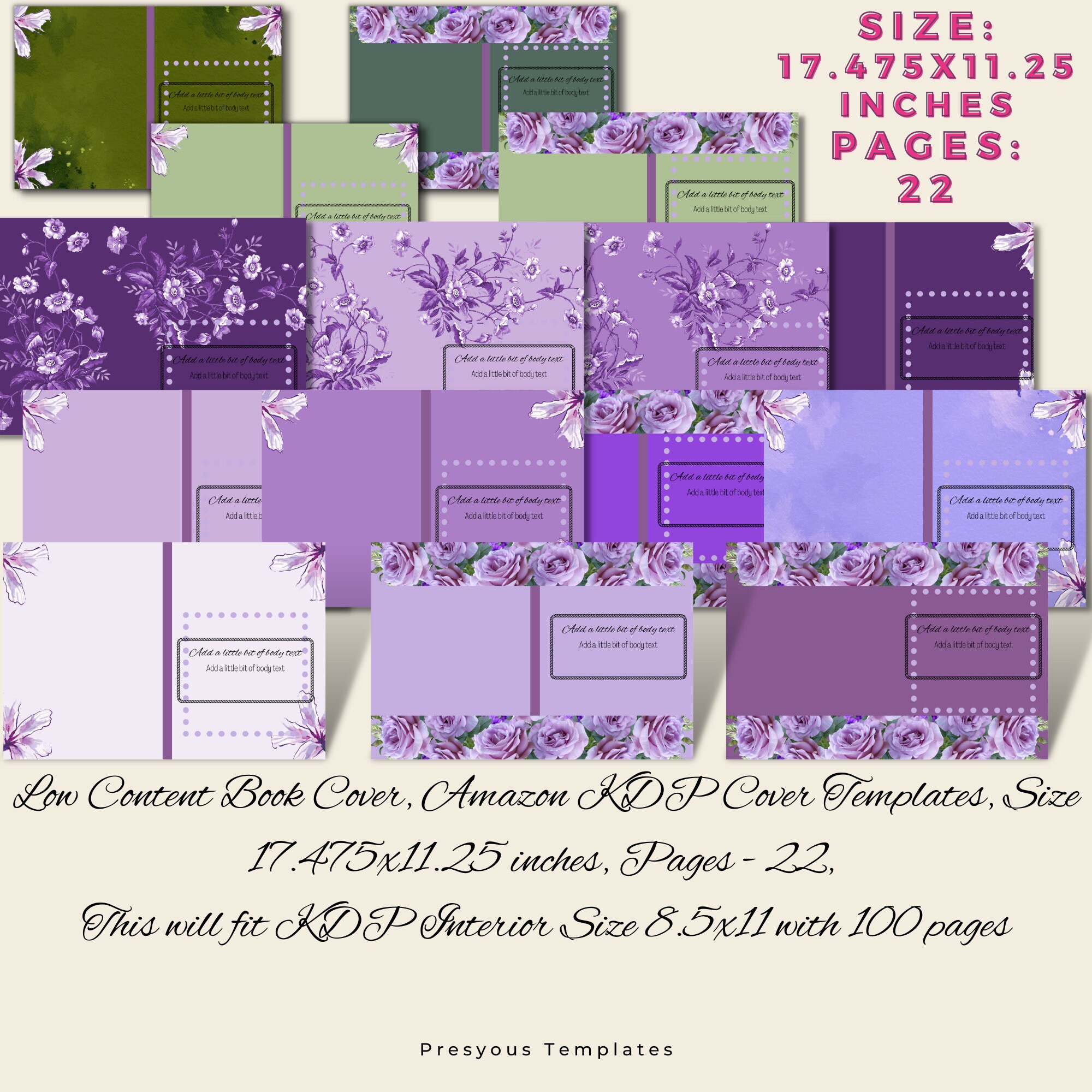 Amazon KDP Template, Amazon Book Cover Templates, Size 17.475x11.25