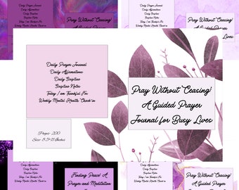 Amazon KDP  Pre-Made Guided Prayer Journal Interior and Book Cover Bundle. Size 8.5*11 Inches, Purple Edition.