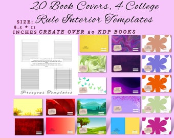 Low Content Book Cover and Interior Bundle, Create over 80 KDP Books, 20 Book Covers, 4 College Ruled KDP Template, Size 8.5*11 Inches