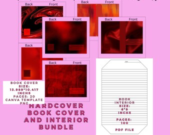 Amazon KDP Hardcover Red Book Cover Bundle, 20 Book Cover Canva Templates,  Book Cover Size Template, College Rule KDP Interior 6*9 Inches