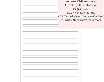 Amazon KDP Low Content Interior, College Ruled Notebook Pages, 33 Lines/page,  KDP Book Cover Size Template, College Rule KDP Interior.