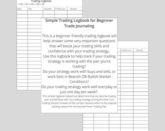 Trading Logbook Printable, Simple Trading Logbook for Beginner Trade Journaling, Forex, Stocks, Options, Future Trading, Size 8x10 Inches